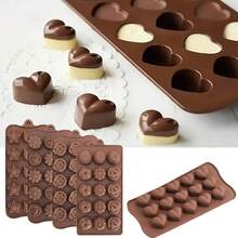 1/4 件套硅胶烘焙模具，玫瑰和心形巧克力模具，适用于蛋糕、糖果、冰块、果冻、手工皂、蛋糕装饰，不粘，可重复使用的厨房工具，婚礼和情人节派对用品。 - 彩色 - 查看 12