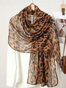 1pc Women's Bohemian Style Leopard Print Headscarf, Soft & Breathable Street-Style Scarf, Suitable For Daily Wear - Brown - View 6