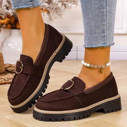 2025 Autumn New Retro British Style Platform Loafers, Thick Sole Slip-On Low-Top Casual Shoes For Women, Plus Size