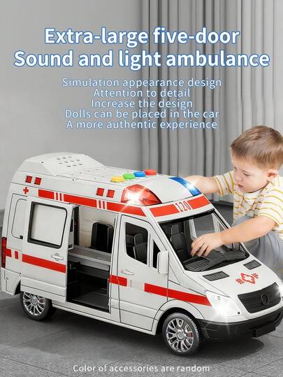 Ambulance Simulation Model With Sound & Light, Educational Cognitive Toy, Interactive Playset For Boys Aged 3-6 Years Old