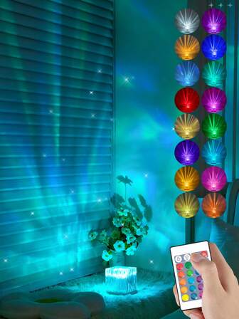 1个16色极光投影灯 - USB供电，带遥控器，适用于卧室、派对、节日装饰和礼品