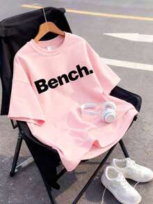 T-shirt casual rotonda con stampa grafica minimalista e slogan, adatta per donna, primavera/estate, collo rotondo, adatta per scuola, vacanza e shopping, ritorno a scuola, adatta sia per uomo che per donna, stile di strada, adatta per scuola, vacanza, shopping, sport e altre occasioni