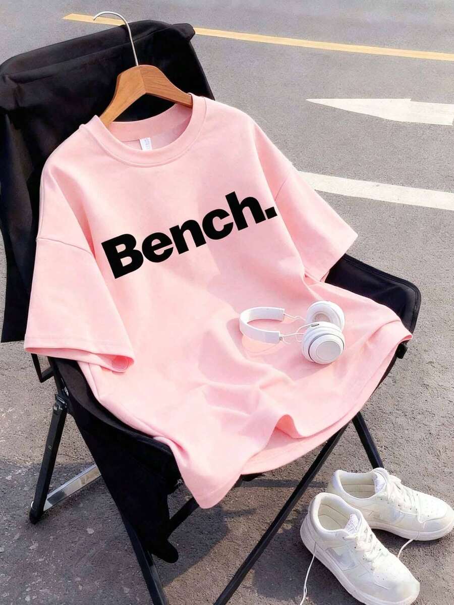 T-shirt casual rotonda con stampa grafica minimalista e slogan, adatta per donna, primavera/estate, collo rotondo, adatta per scuola, vacanza e shopping, ritorno a scuola, adatta sia per uomo che per donna, stile di strada, adatta per scuola, vacanza, shopping, sport e altre occasioni