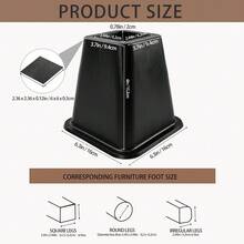 Set Of 6 Black Furniture Risers - 6 Inch Plastic Lift Blocks For Beds, Sofas, And Desks - Default - View 2