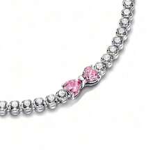 Valentine New 925 Silver Pink Bow Full Diamond Bracelet Original 16-20CM Fit DIY Charm Women Birthday Jewelry Gifts - Love Bracelet - View 5