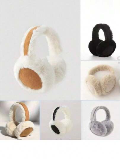 1个女士多功能绒面革撞色可折叠保暖耳罩（佩戴前请轻轻拍打，使绒毛更加蓬松整齐）女士冬季保暖耳罩，男士冬季护耳，绒毛耳罩套装，骑行护耳罩，耳套，耳帽