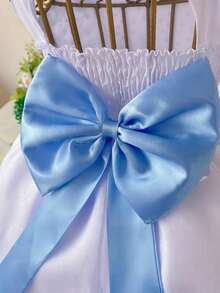 Vestido Infantil Daminha Branco Com Azul Bebê Daminha, Batizado, Formatura Luxo Midi - Branco com Azul Bebê - Visão 5