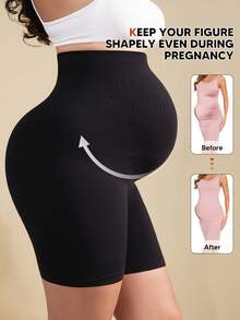 Maternity Soft Elastic Waist Comfortable Belly Support Shorts - Black - View 4