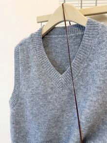 JIANHU 浅灰色 V 领针织毛衣背心 - 秋冬、办公室派对和休闲周末 - 灰色 - 查看 8