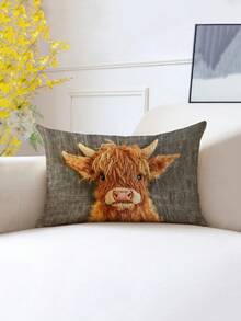 1/2 vỏ gối thêu hình bò vùng cao nguyên Scotland dễ thương cho bé, khóa kéo, trang trí ghế sofa, gối tựa lưng khi chơi game, gối tựa lưng khi lái xe, gối cắm trại, khóa kéo ẩn, có thể giặt bằng máy, quà tặng ngày lễ, không có ruột gối - màu nâu - Xem 10