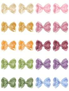 20pcs Large Bowknot Hair Clips For Girls, Wide Satin Ribbon Big Bow Hair Clips, Hair Accessories - Multicolor - View 10