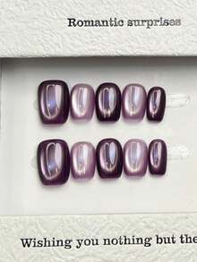 10片手工方形亚克力美甲贴纸，短款/中款可选，简约紫色美甲，闪亮猫眼美甲，优雅奢华手工美甲，秋季美甲贴纸，可爱美学，百搭美甲，DIY假指甲，适合派对、日常、约会、海滩、热带度假，可重复使用，送给女性和女孩的礼物，美甲用品 - 紫丁香色 - 查看 5