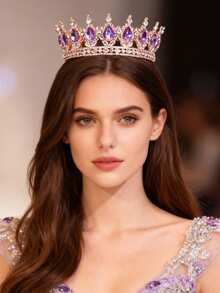 1件女士水钻装饰皇冠设计奢华头饰皇家皇冠新娘优雅头饰活动派对节日装扮头饰，准新娘，头冠