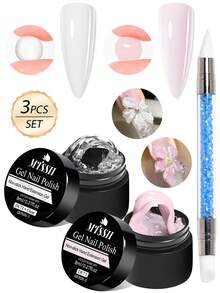 Mtssii 3pcs/Set 8ml Clear White Pink Non Stick Hand Extension Gel Nail Polish For 3D Shaping Nail Art Solid Milky Jelly Hard Gel For Fake Nail Carving Flower Nail Art Acrylic Gel Varnish Rhinestone Glue Gel Easy To Operate Manicure For Home And Slaon - Multicolor - View 2