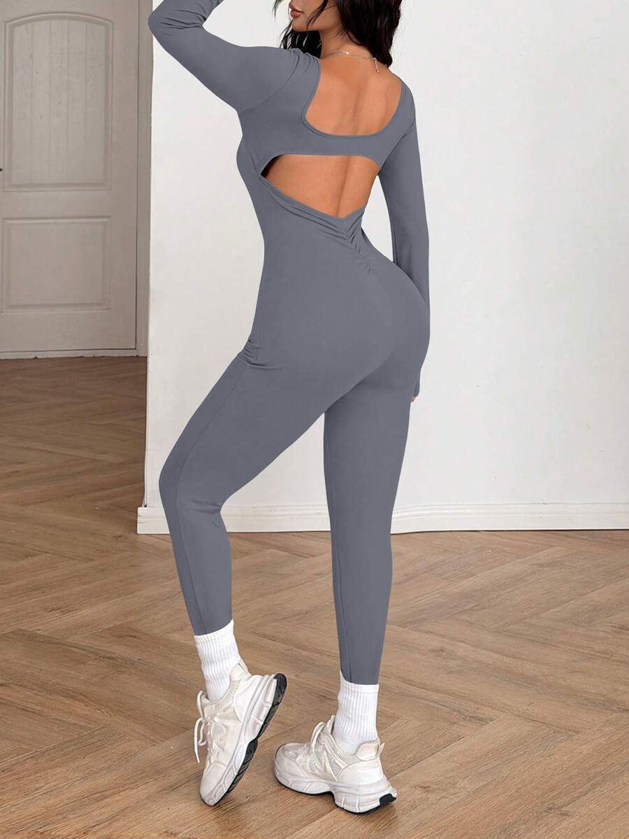 Combinaison pour femmes AiTyi, bien ajustée, décontractée pour tous les jours, froncée, dos nu, ajourée, confortable, , sexy, coupe slim, polyvalente pour les sports d'extérieur. Convient pour la remise des diplômes, la rentrée scolaire, Noël, le Nouvel An, tricot à manches longues pour l'automne/l'hiver