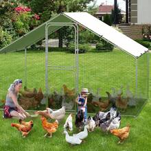 Techigher Large Metal Chicken Run, Walk-In Poultry Cage, Spire-Shaped ChickenCoop With Waterproof And Anti-Uv Cover For Outside,Backyard And Farm - Sliver 9.8' L X 6.5' W X 6.5' H - View 8