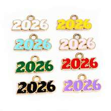 20 pièces Charms pendentif numéro d'année 2026 en émail 18x9mm pour boucles d'oreilles, colliers, bracelets. Accessoires de fabrication de bijoux DIY - 2026 - Voir 2