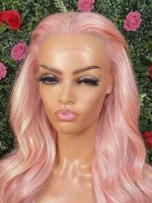 13X4 Baby Pink Color Long Body Wave Lace Front Wig Water Wave Wigs Glueless Free Part Heat Resistant Light Pink Synthetic Hair Replacement Wigs For Women Perfect For Daily Wear Parties Special Occasions - Hồng - Xem 6