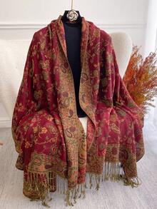 1 chiếc khăn trùm đầu Pashmina Jacquard Paisley cổ điển dành cho nữ, khăn choàng chống gió thường ngày mùa thu/đông dành cho phụ kiện mặc hàng ngày dành cho nữ - A - Xem 31
