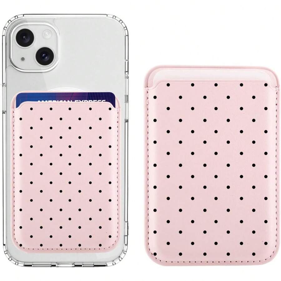 Magnetic Wallet Compatible With IPhone 17 Pro Max, 16, 15, 14, 13, 12 Series. Features Cute Polka Dot And Colorful Star Patterns In Pink Leather Material. Holds 1-3 Cards. Designed For Women And Teens, Making It An Ideal Christmas Gift. - 粉色 - 查看 1