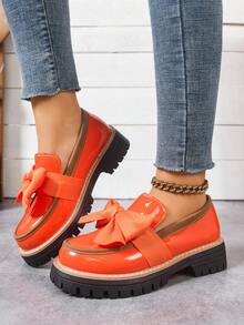 Giày lười nữ đế dày thắt nơ, giày công sở thường ngày cho mùa xuân và mùa thu, màu trơn, cao đến mắt cá chân, đế êm ái cho mang hàng ngày. - trái cam - Xem 5