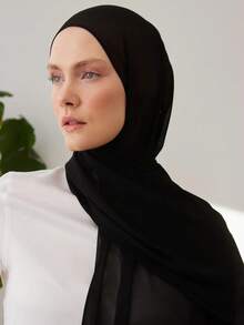 1pc Women Chiffon Casual Fashion Versatile Minimalist Solid Color Scarf, For Daily Wear For Dress - Black - View 3