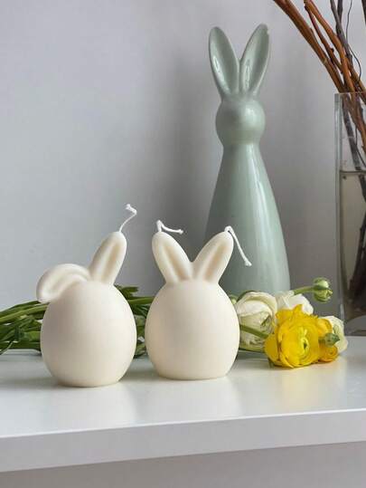 1PC/2PCS Straight-Eared / Fold-Eared Rabbit Egg Silicone Mold, DIY Simple Cute Bunny Scented Candle Mold, Holiday Home Decoration / Gift Ornaments Epoxy Resin Mold, Handicraft Casting Molds, Easter Art Ornament Plaster Mould