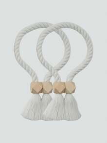 2pcs Bohemian-Style Wooden Bead Curtain Straps With Tassels, Suitable For Farmhouse/Nordic Decoration, Suitable For Living Room, Bedroom, Terrace, Kitchen, Baby Room And Office Curtains