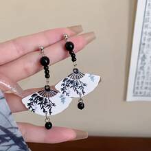 1 Pair Fashion Printed Acrylic Fan-Shaped Pendant Earrings For Women Party Banquet Vacation Wedding Jewelry Accessories - 長 - 查看 7