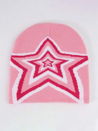 1pc Y2K Gothic Letter Jacquard Knit Beanie, Loose Comfortable Warm Knitted Hat, Unisex Couple Skull Cap, Suitable For Outdoor, Cycling, Travel, Skiing