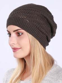 1pc European & American Style Winter Hollow Out Beanie Hat, Women Knitted Warm Ski Cap Warm Accessories - Multicolor - View 9