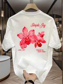 Women's Colorful Letter And Floral Print Crew Neck T-Shirt, Fashionable And Versatile Graphic Tee, Vacation Style For Women - trắng - Xem 8