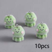 5/10个可爱植绒绿色微笑青蛙树脂吊坠，卡通动物挂件，适合DIY项链、手链、耳环、钥匙扣等饰品制作 - 彩色 - 查看 8