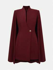 1 Áo khoác vải dệt trơn màu cài nút dành cho nữ, thích hợp cho những dịp trang trọng vào mùa xuân, mùa thu và mùa đông - Đỏ - Xem 6