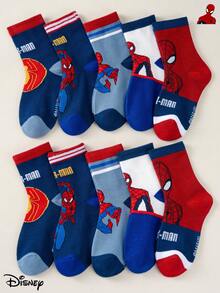 Marvel 5/10 Pairs Spider-Man Themed Kids Socks, Featuring Superhero Prints, Breathable & Soft For Casual Everyday Wear - Brown - View 3