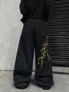 1 chiếc quần jeans nam Infinite, kiểu dáng rộng rãi, phong cách hip hop đường phố Mỹ cổ điển, thêu họa tiết tia chớp (Sản phẩm không bao gồm thắt lưng và phụ kiện) - màu đen - Xem 9