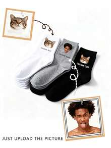 1 Pair Custom Photo Mid-Calf Socks, Customized Socks With Photos And Text, Couple Socks, Customized Photo Socks, Customized Printed Socks, Personalized Funny Face Socks, Customized Picture Socks - Multicolor - View 2