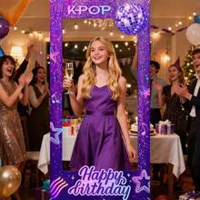 1pc Purple Disco Ball Photo Prop With Star, K-Pop & Microphone Patterns - Vibrant Party Decor For Birthday Parties, Theme Events & Photo Booths - Durable Polyester Material