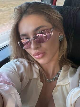 1 pieza Gafas de moda ovaladas sin marco Y2K versátiles personalizadas para mujer, adecuadas para uso diario, fotografía callejera, vacaciones, accesorios de playa de verano