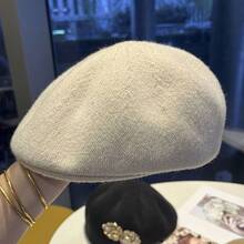 1 Piece Retro Rhinestone Flower Beret - Hepburn Style Newsboy Cap For Women, Face-Slimming Painter Hat Suitable For Reverse Wear, Autumn & Winter Fashion, Suitable For Daily Wear, Valentine's Day Gift, Holiday Gift, Birthday Gift For Girlfriend & Friends, Fashionable Elegant Cute Unique Niche - 卡其(秋冬) - 查看 2