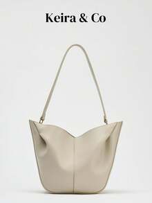 [Túi đeo vai nữ] GATHERED SHOPPER, Túi xách cầm tay thời trang, Túi đeo vai đơn giản màu trơn, Túi xách nữ thiết kế sang trọng cho phong cách hàng ngày - trắng - Xem 2