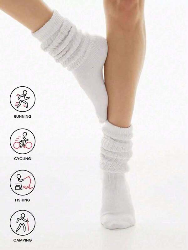 3 Pairs Women's Solid Color Thick Warm Mid-Calf Socks, Yoga Socks, Lounge Socks, Autumn/Winter