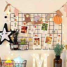 2 件套（16 英寸 x 8 英寸 + 8 英寸 x 8 英寸）金属网格墙饰，照片展示板，适用于客厅、卧室、办公室、家居装饰、房间装饰、墙面装饰，斋月/情人节礼物 - 黑色 - 查看 4