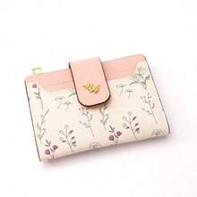 Suphiar Leaf Shaped Metal Button Tri-Fold Coin Wallet For Cards Card Holder For Women Wallet Purse Wallet Small Wallet - Pink - View 3