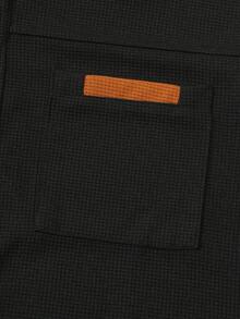 男士休闲拼接撞色口袋翻领长袖衬衫+长裤套装，轻薄涤纶面料，休闲运动度假装，春秋季 - 黑色 - 查看 5