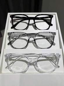 1-4副女士塑料镶嵌美甲多色全窄框圆形有色镜片便携现代简约风格休闲透明眼镜组合，适合办公室着装，适合所有脸型，配饰 - 無色 - 查看 8