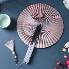 1pc Chinese Style Folding Paper Fan, Decorative Hand-Held Folding Fan, Suitable For Spring/Summer, Costume, Party, Dance Performance, Photography Props, Retro Tassel Round Fan, Classical Hanfu/Cheongsam Fan, Women Folding Fan