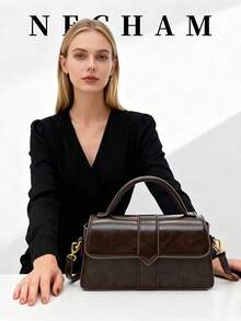 1pc Minimalist Handbag, Small Square Bag, Fashion Commuter Vintage Shoulder Bag For Women - Coffee - View 6