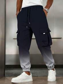 1pc Men's Gradient Multi-Pocket Cargo Pants, Casual Loose Fit Joggers For Daily Commute, Workout, Outdoor, Fitness, Running, Streetwear, Tapered Ankle, Autumn/Winter Spring - Multicolor - View 1