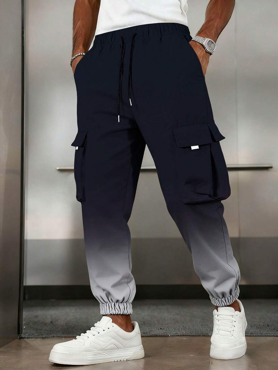 1pc Men's Gradient Multi-Pocket Cargo Pants, Casual Loose Fit Joggers For Daily Commute, Workout, Outdoor, Fitness, Running, Streetwear, Tapered Ankle, Autumn/Winter Spring - Multicolor - View 1